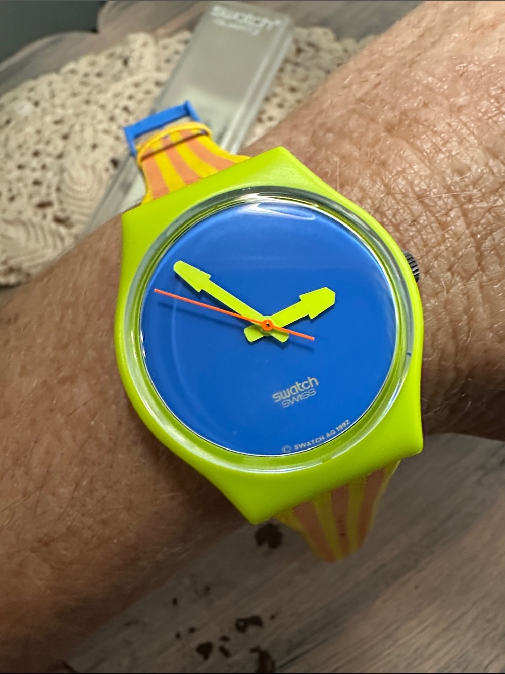 Vintage Swatch Yellow, Blue & Green Stripe Watch